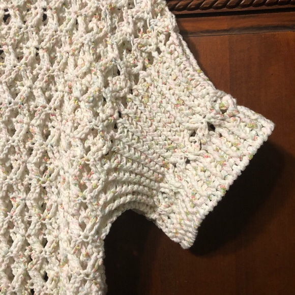 Handmade Crochet Short Sleeve Jux Tunic White XL with Belt - Picture 3 of 10